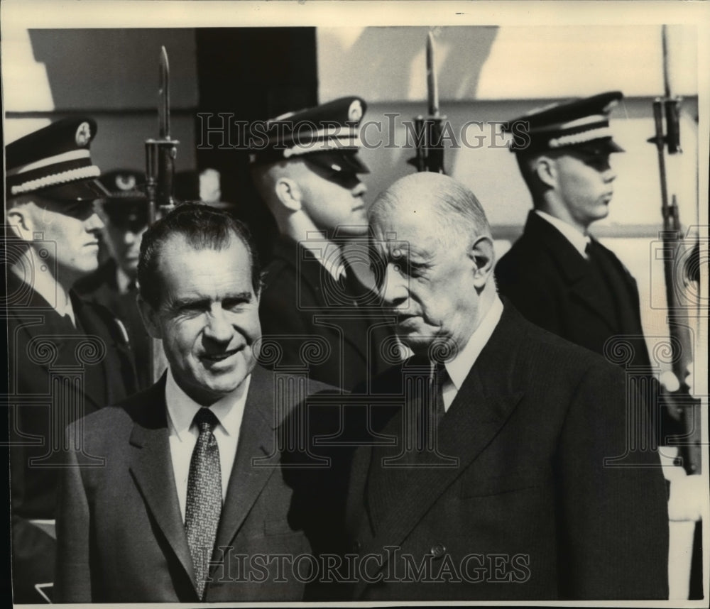 1969 Press Photo Pres Nixon &amp; Pres Charles de Gaulle at  South Portico, White Hs - Historic Images