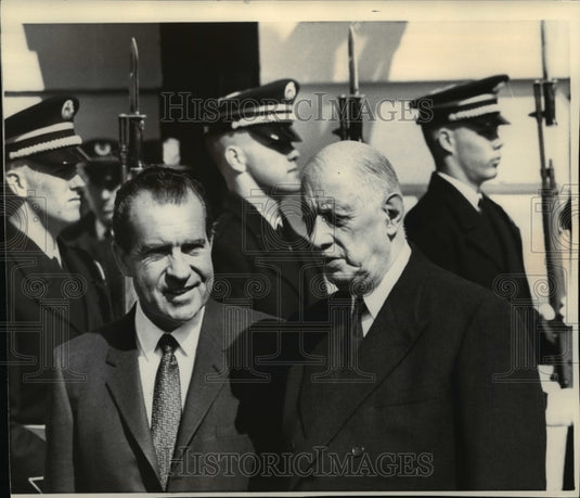 1969 Press Photo Pres Nixon & Pres Charles de Gaulle at  South Portico, White Hs - Historic Images