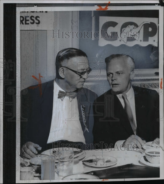 1956 Press Photo Rep. Clarence J. Brown and H. Chapman Rose confer - Historic Images