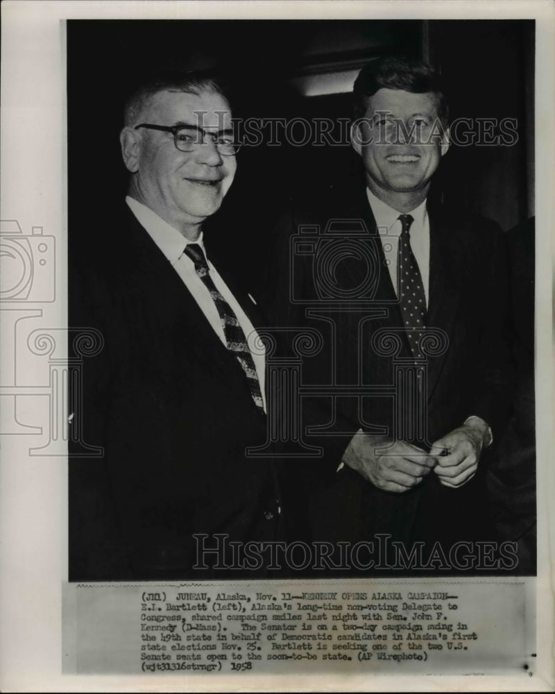 1958 Press Photo E.I. Bartlett shared campaign smiles l - Historic Images