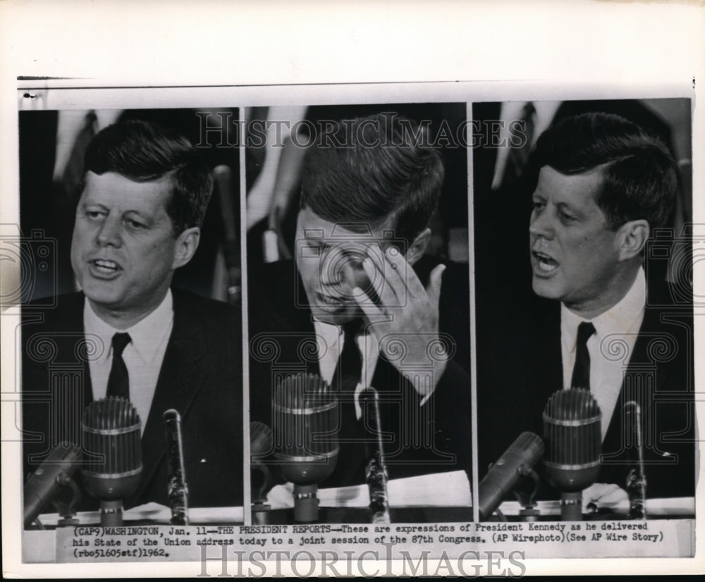 1962 Press Photo Pres. Kennedy reports delivered at the State of Union address - Historic Images