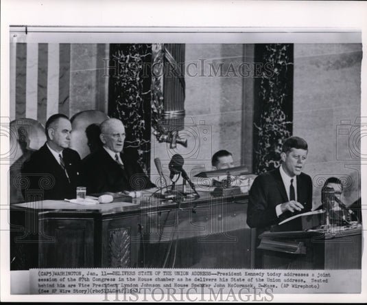 1962 Press Photo Pres. Kennedy delivers State of Union address - Historic Images