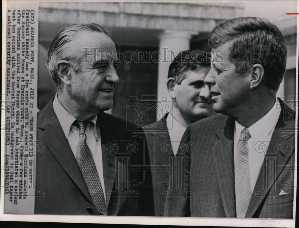 1963 Press Photo President John Kennedy with W. Averell Harriman at Ma ...