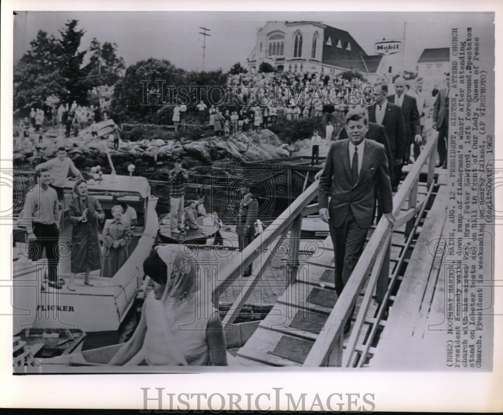 1962 Pres Kennedy &amp; sister Mrs Peter Lawford after attending church - Historic Images