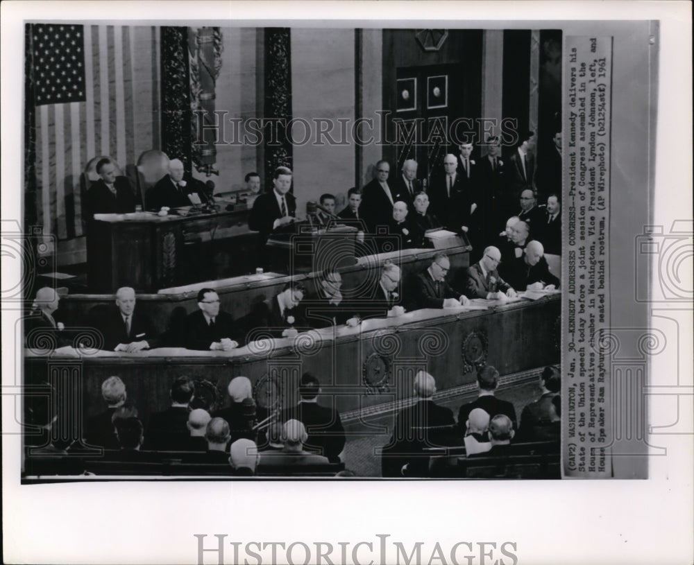 1961 Press Photo President Kennedy delivers his State of the Union Speech - Historic Images