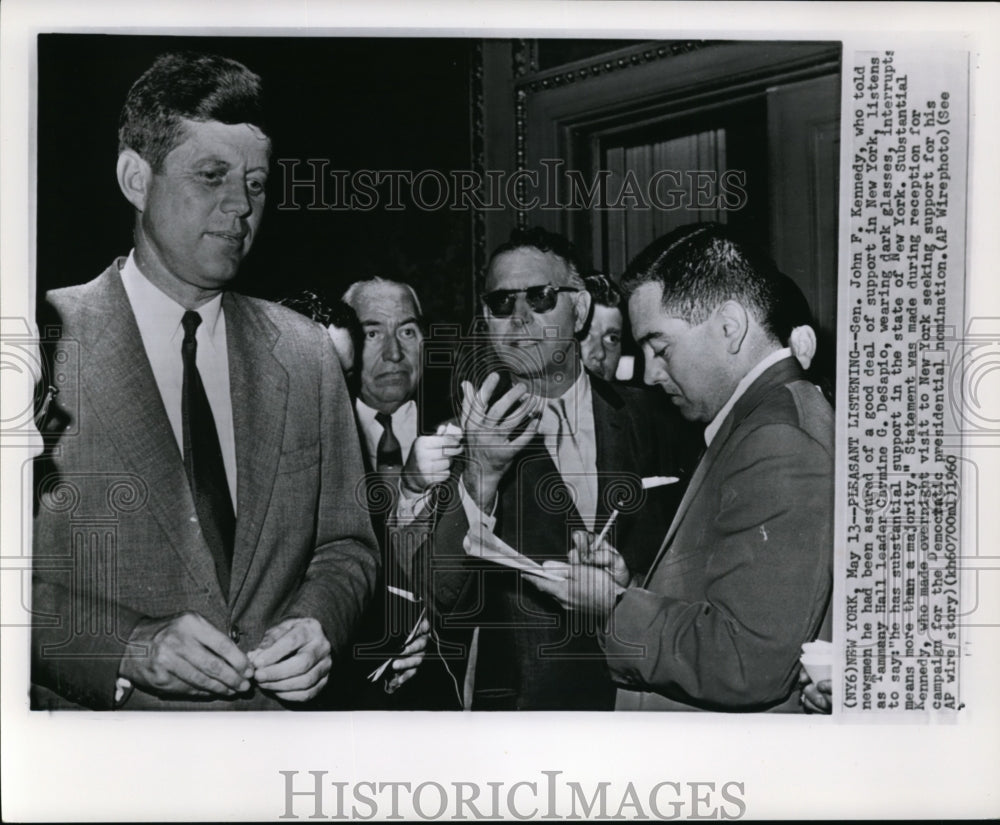 1960 Press Photo Sen. Kennedy listen to Tammany Hal Leader carmine G.Desapio - Historic Images