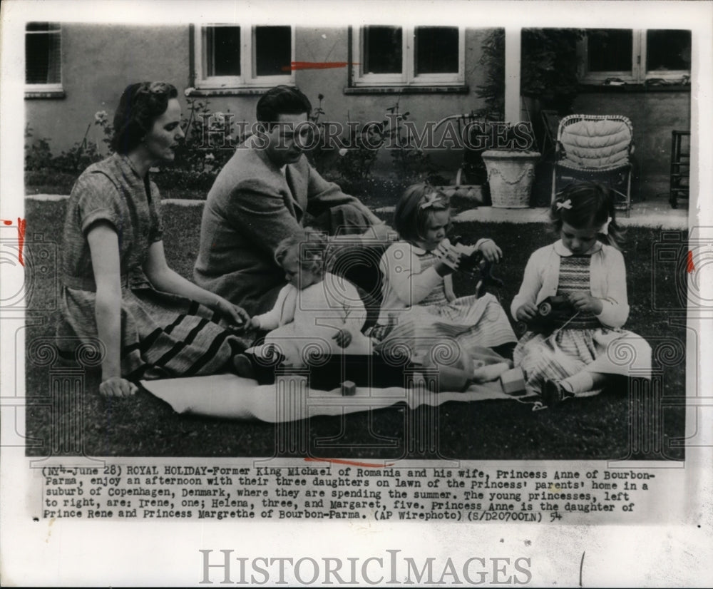 1954 Michael and Princess Anne with their three daughters in Denmark - Historic Images