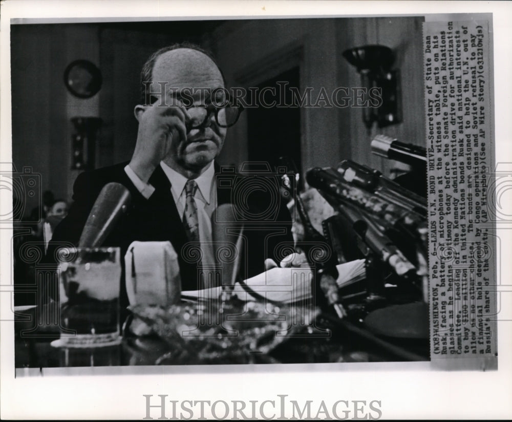 1962 Press Photo Dean Rusk Sec. of State at Senate Foreign Relation Committee. - Historic Images