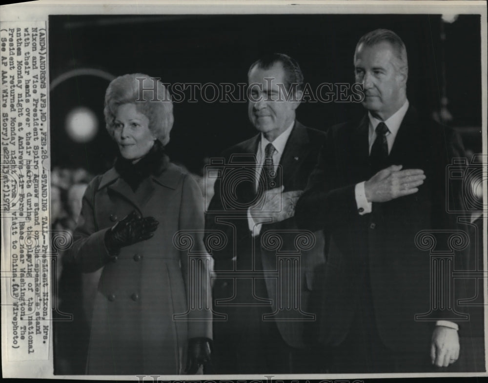 1972 Press Photo Pres. &amp; Mrs.Nixon and Vice Pres. Spiro Agnew at Andrew Air Base - Historic Images