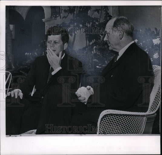 1961 Press Photo President Kennedy with Sec of State Dean Rusk at Palm Beach Fla - Historic Images