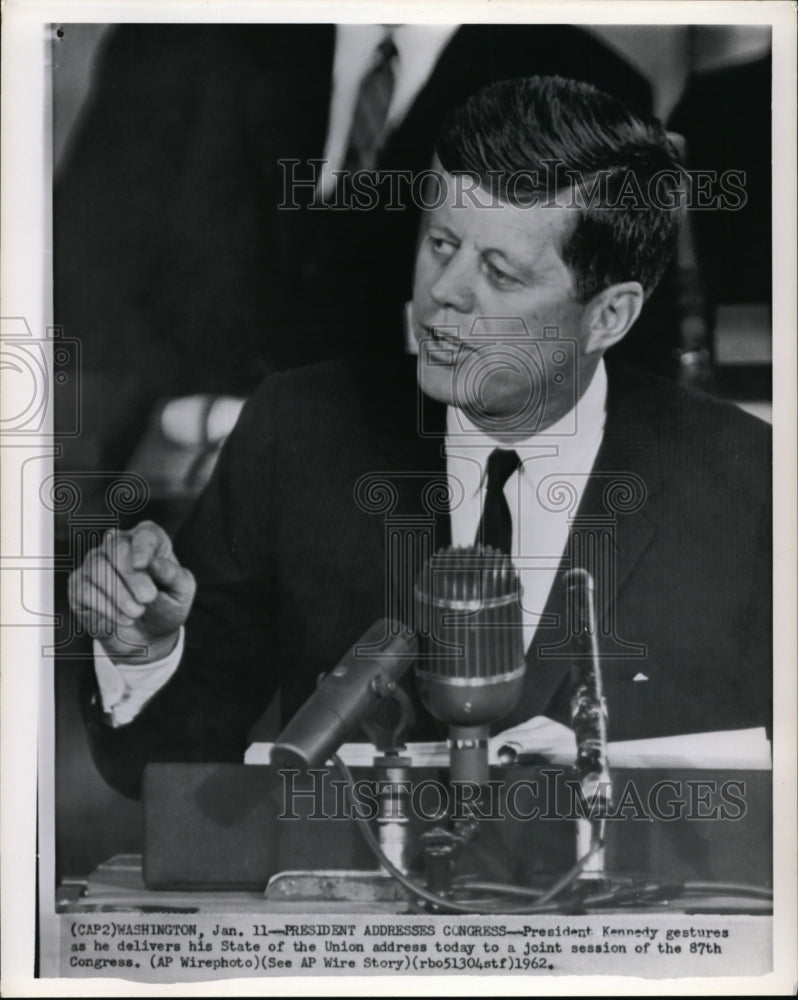 1962 Press Photo Kennedy delivers his State of Union address in 87th Congress - Historic Images