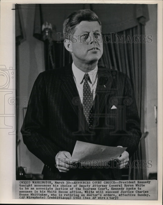 1962 Press Photo Kennedy announce White as associate justice of Supreme Court - Historic Images