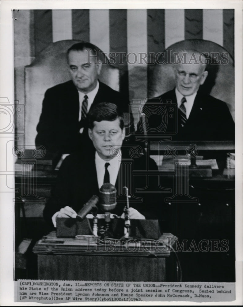 1962 Press Photo Pres Kennedy on State of Union address before a joint session - Historic Images