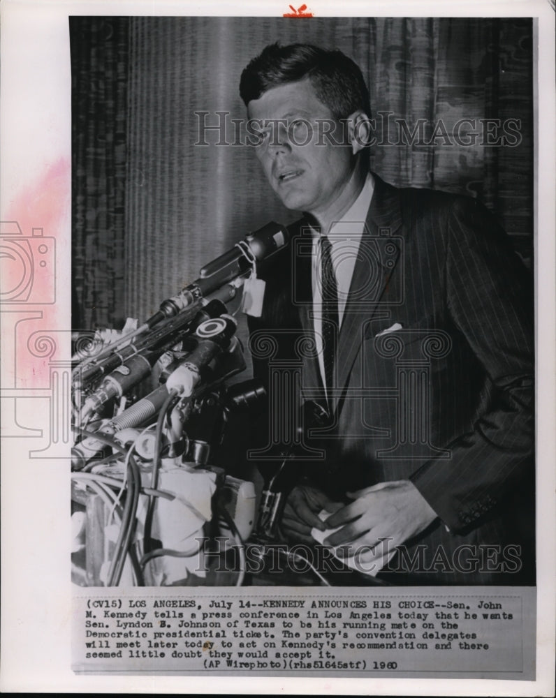 1960 Press Photo Sen John Kennedy on Sen Lyndon Johnson as running mate - Historic Images