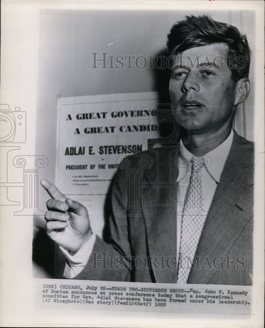 1960 Press Photo Rep John Kennedy heads Pro-Gov Adlai Stevenson group - Historic Images