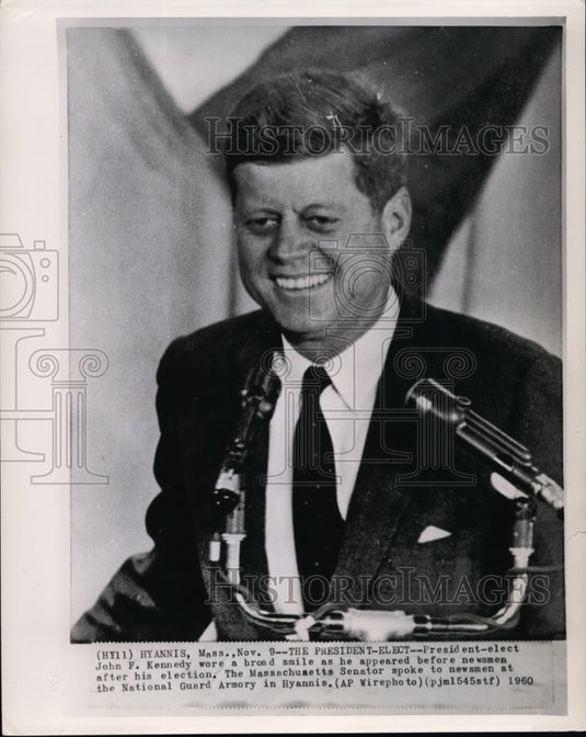 1960 Press Photo The Pres.-Elect Kennedy at the Nat'l Guard Armory in Hyannis - Historic Images