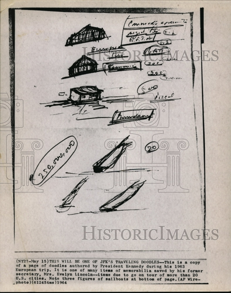 1964 Press Photo One of JFK&#39;s Travelling Doodles during his 1963 European trip - Historic Images