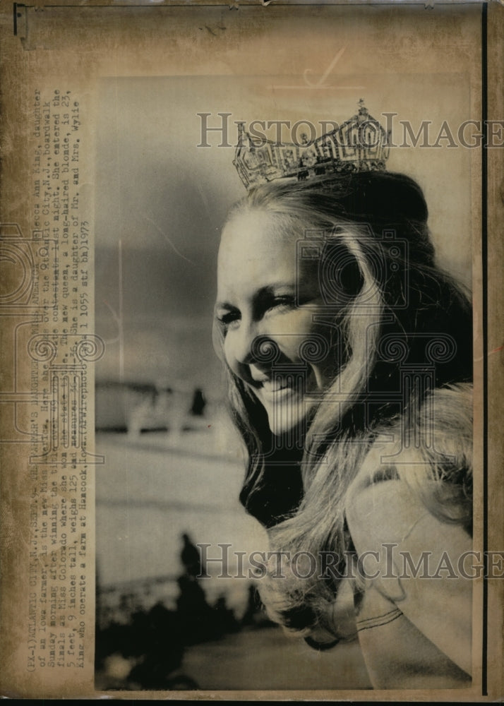 1973 Press Photo King, farmer&#39;s daughter at the Atlantic City is new Ms. America - Historic Images