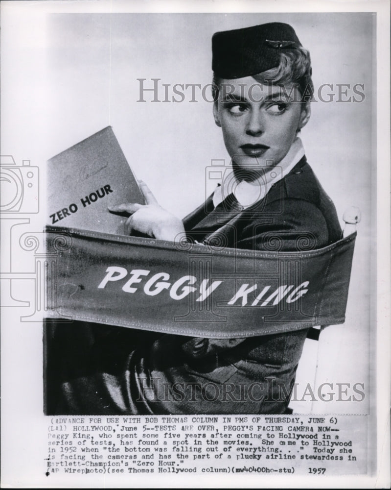 1957 Press Photo Tests are Over, Peggy's facing camera now in Hollywood - Historic Images