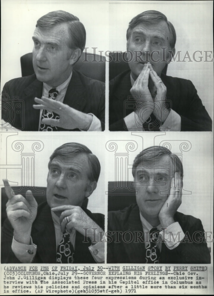 1971 Press Photo Gov. Giligan explains his feelings in his Capitol office - Historic Images