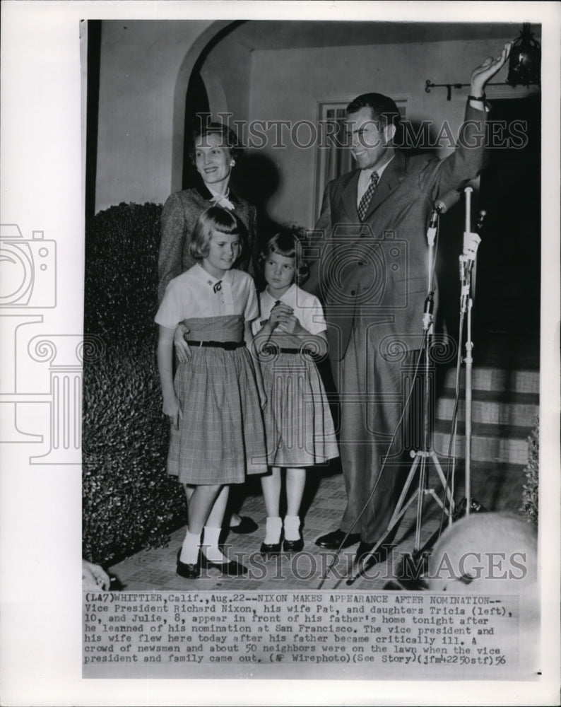 1956 Press Photo Vice Pres.Richard Nixon &amp;  wife Pat and Daughters Tricia, Julie - Historic Images