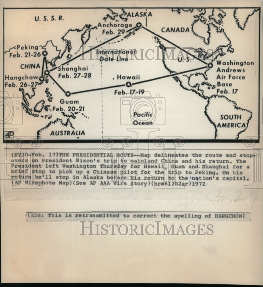 1972 Press Photo The President Nixon&#39;s Route - Historic Images