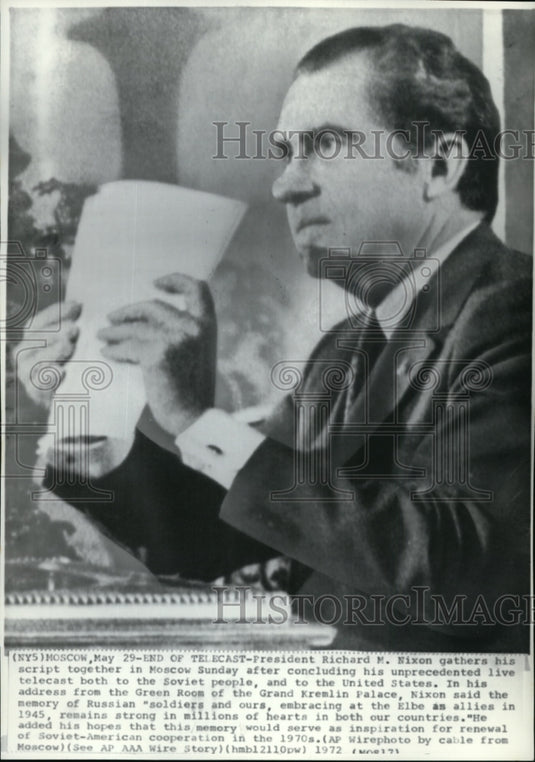 1972 Press Photo Pres. Nixon's end of telecast in Moscow - Historic Images
