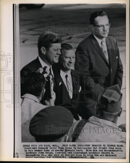 1961 Press Photo Pres Kennedy, Gov John Volpe & Lt. Gov Edward F. McLaughlin Jr. - Historic Images