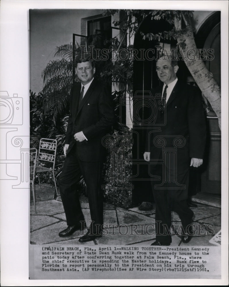 1961 Press Photo President Kennedy and Secretary of State Dean Rusk - Historic Images