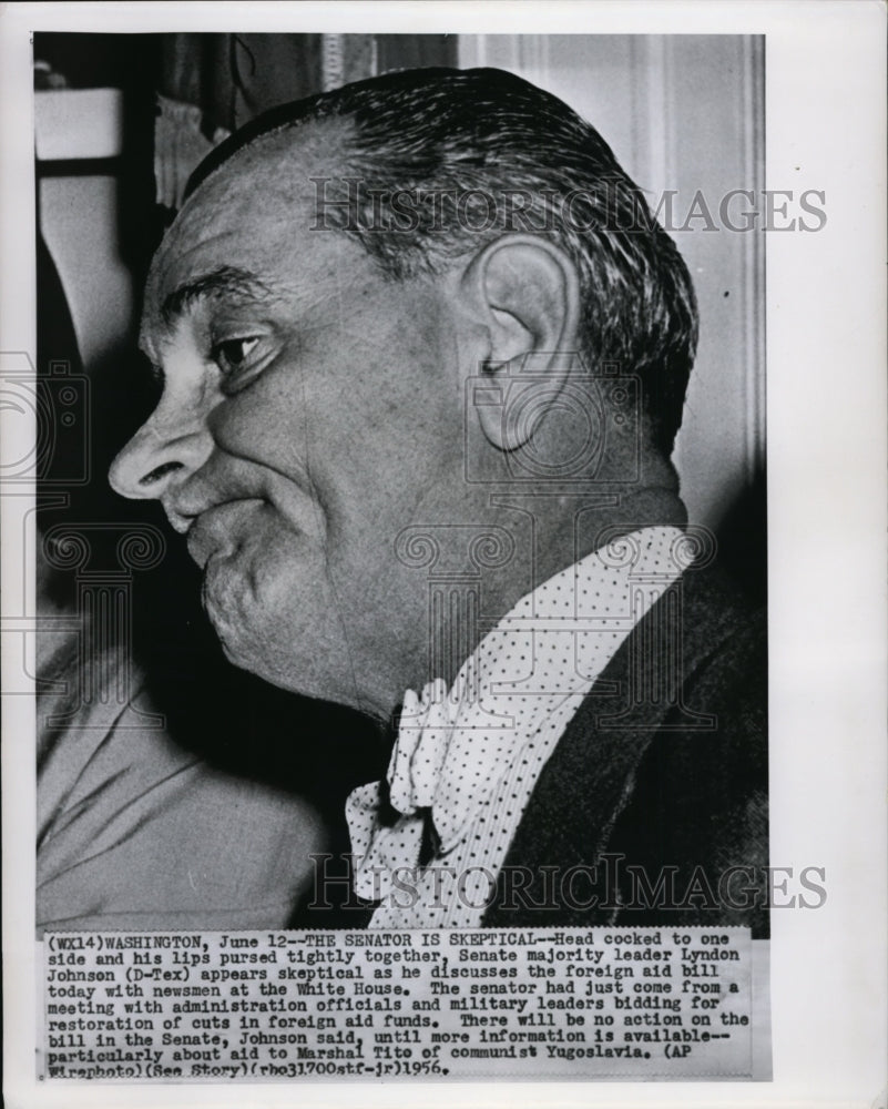 1956 Press Photo Head cocked to one side and his lips pursed together, Senate - Historic Images