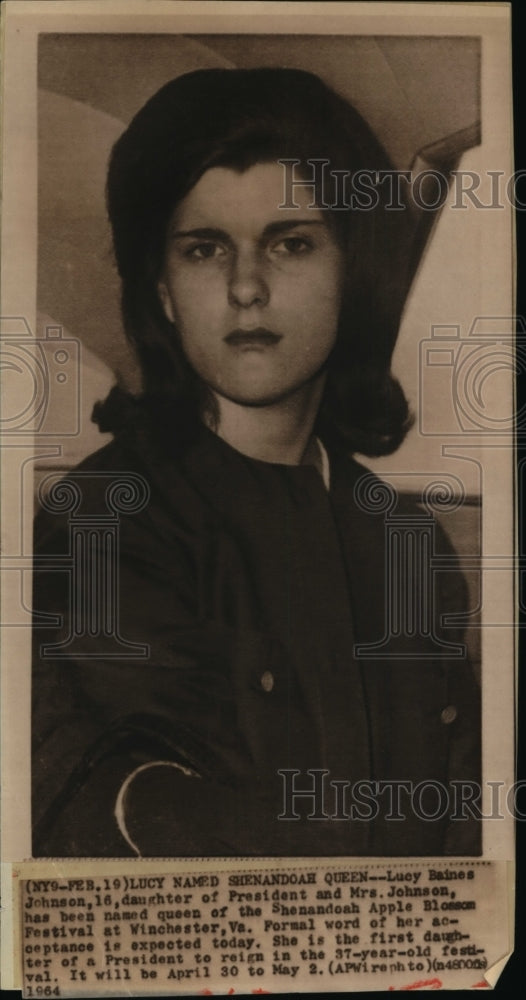 1964 Wire Photo Lucy Baines has been named queen of the Shenandoah Apple - Historic Images