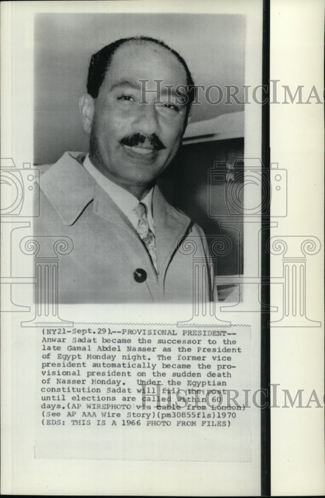 1970 Press Photo Anwar Sadat became the succesor to the late Gamal Abdel Nasser - Historic Images