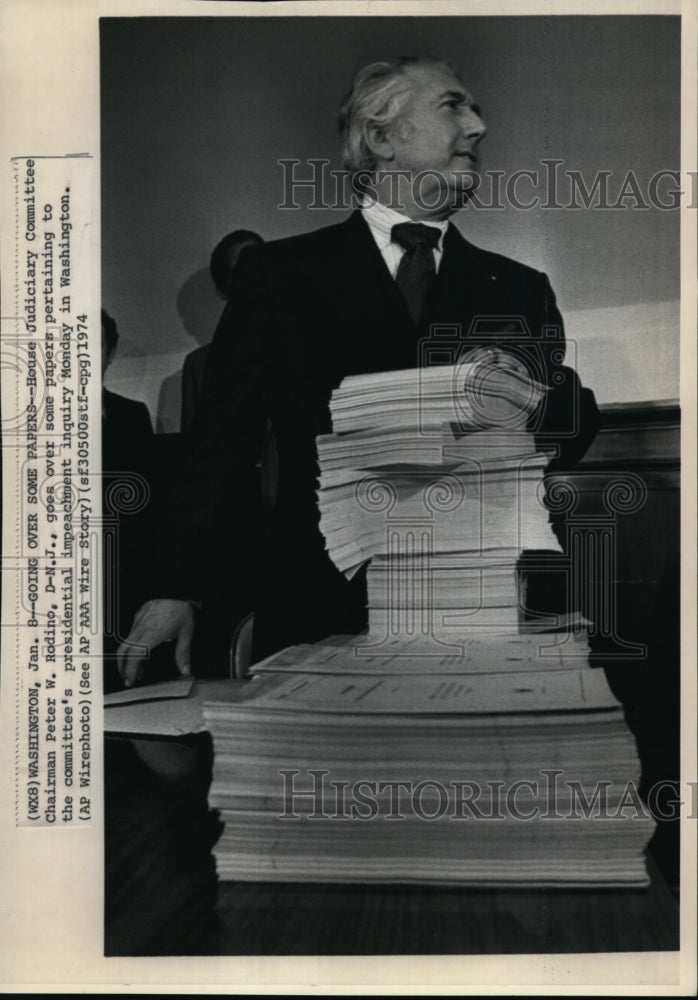 1974 Press Photo House Judiciary Committee Chairman Peter W. Rdino, D-N.J. - Historic Images