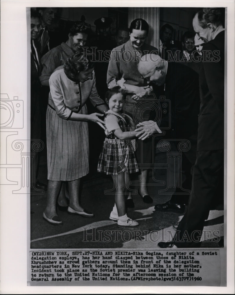 1960 Nika Gogina has her hand clasped between those of Nikita - Historic Images