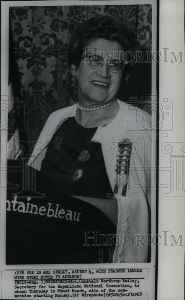 1968 Press Photo Mrs. Consuelo Northrop Bailey, Sec. for the Republican National - Historic Images