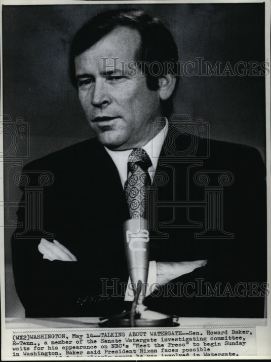 1973 Press Photo Sen. Howard Baker, R-Tenn., a member of the Senate Watergate - Historic Images