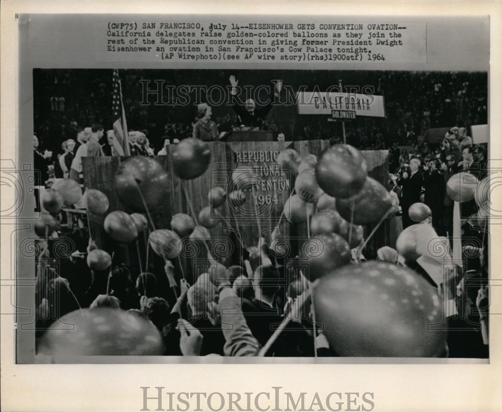 1964 Press Photo California delegates raise golden-colored balloons - Historic Images