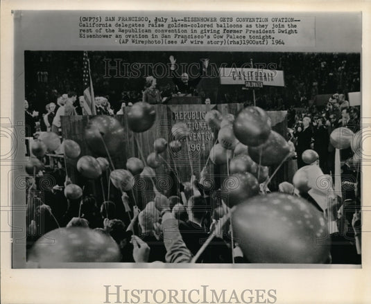 1964 Press Photo California delegates raise golden-colored balloons - Historic Images