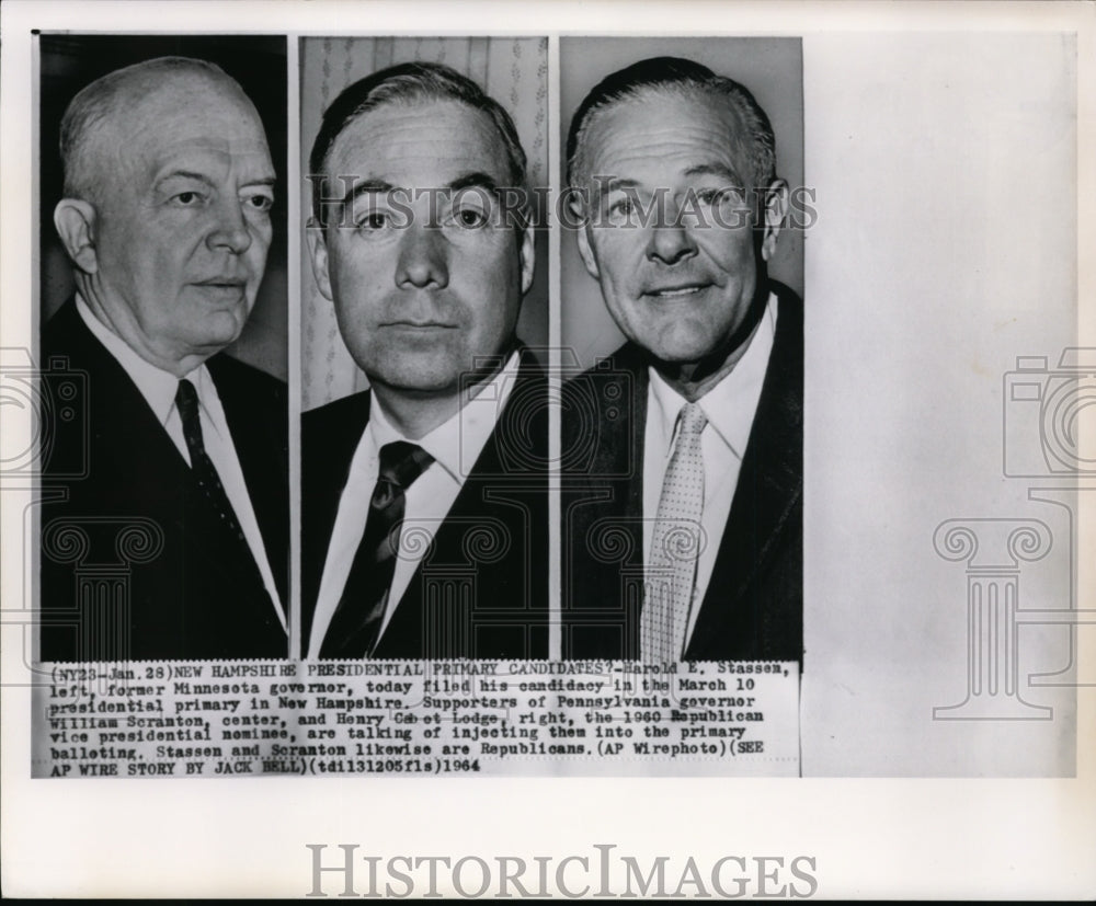 1964 Wire Photo Gov Harold Stassen, William Scranton, and VP nominee Henry Ceb - Historic Images