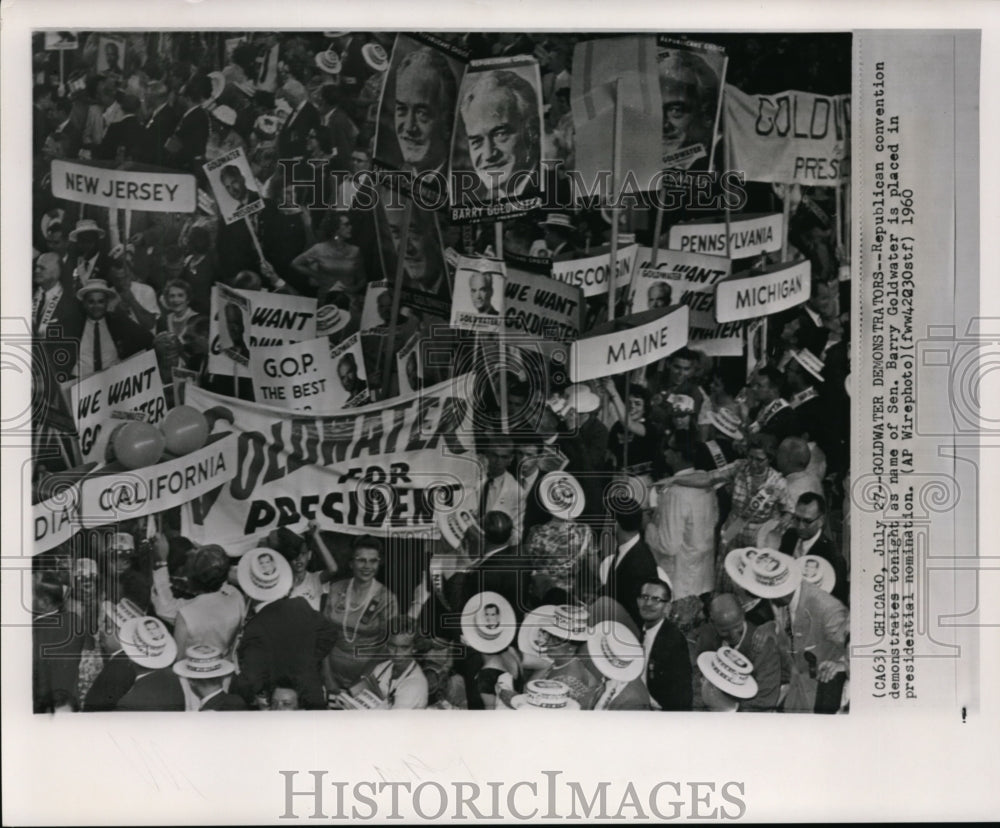 1960 Press Photo Republican convention demonstrates on Sen Barry Goldwater - Historic Images