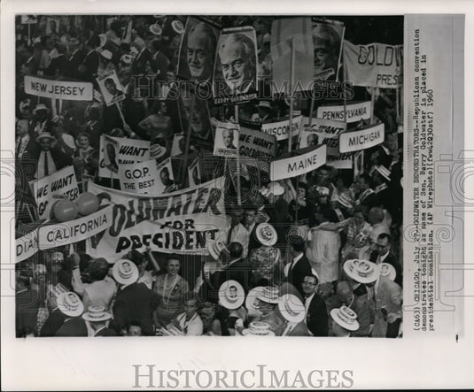 1960 Press Photo Republican convention demonstrates on Sen Barry Goldwater - Historic Images