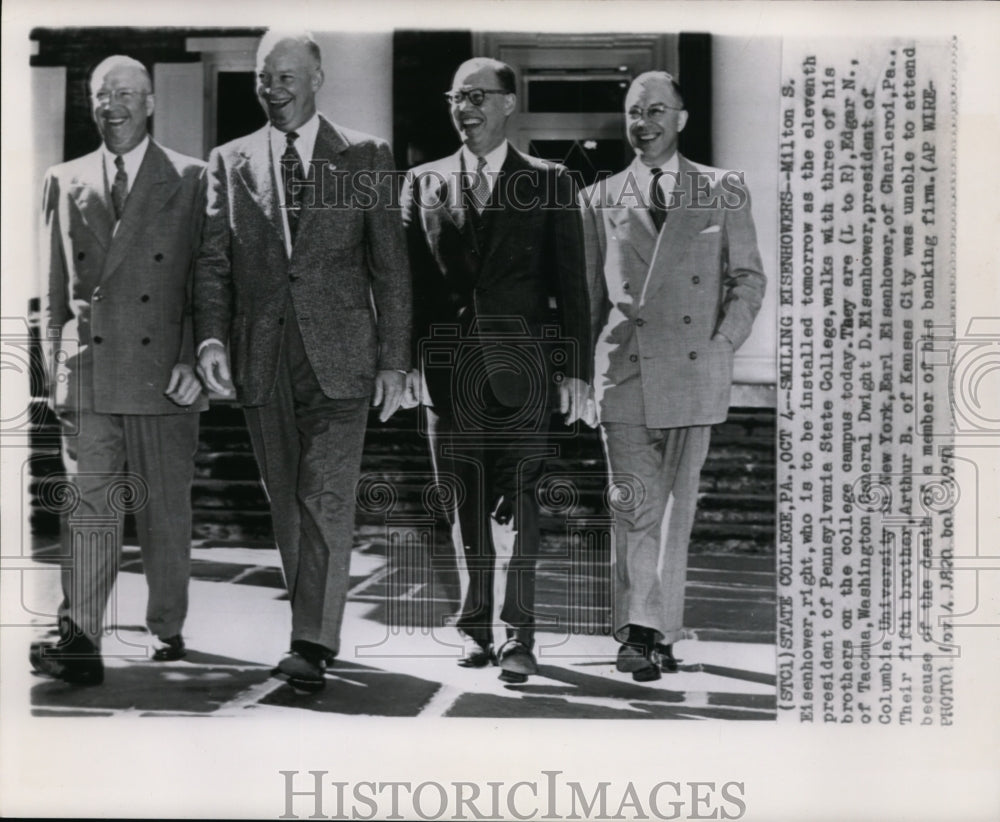 1950 Press Photo Milton S.Eisenhower Walks with Three of His Brothers on College - Historic Images