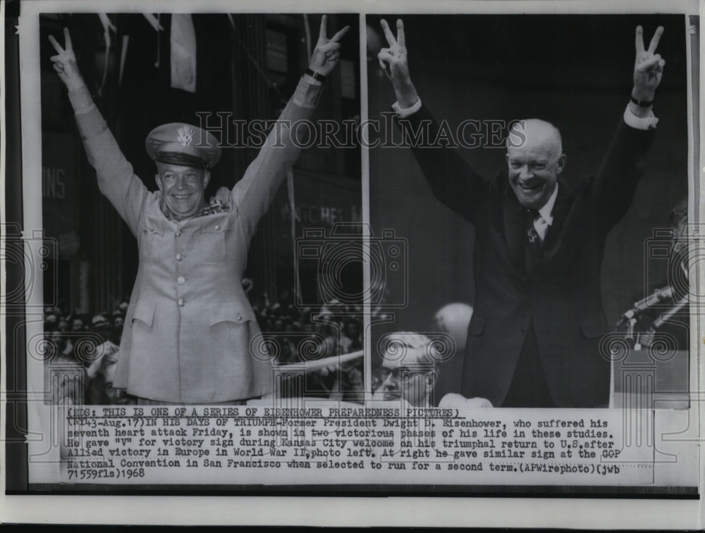 1968 Press Photo Ex-Pres Dwight Eisenhower shown in victorious phases of life - Historic Images