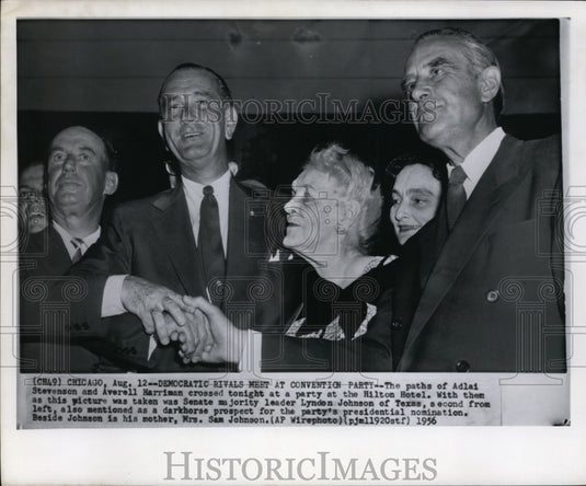 1956 Press Photo Adlai Stevenson & Averell Harriman at party at Hilton Hotel - Historic Images