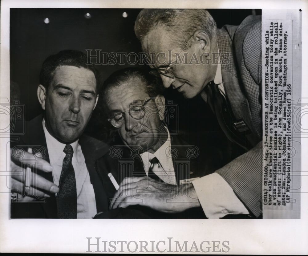 1956 Press Photo John Connally, Forth Worth, Sen Lyndon Johnson &amp; James Rowe - Historic Images