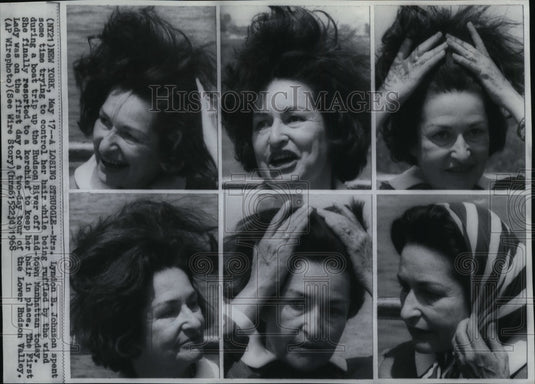 1968 Press Photo Mrs. Johnson Trying to Control her Hair being Ruffled by Wind - Historic Images