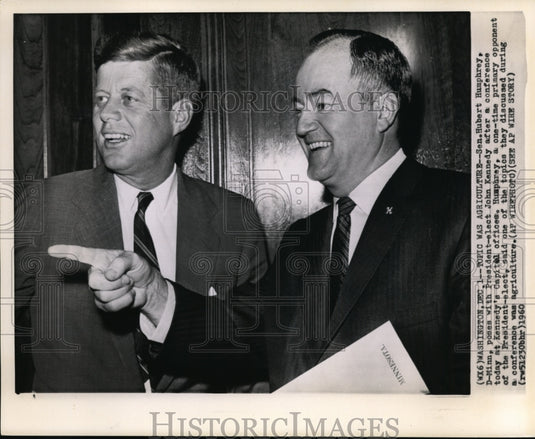 1960 Press Photo Sen. Hubert Humphrey of Minn. and Pres. John F. Kennedy. - Historic Images