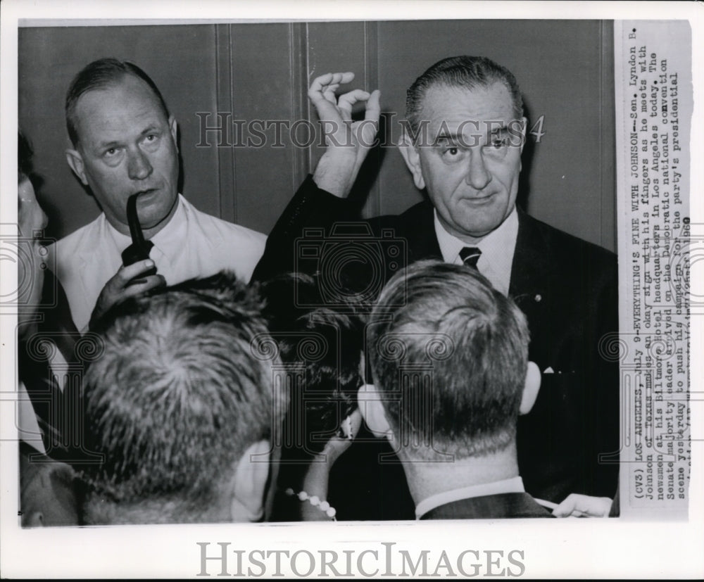 1960 Press Photo Sen. Lyndon B Johnson at his Biltmore headquarters in L.A. - Historic Images