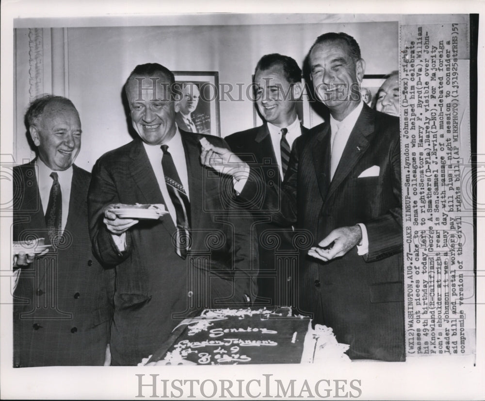 1957 Sen. Lyndon Johnson with Senate Collegues at his 49th Birthday-Historic Images