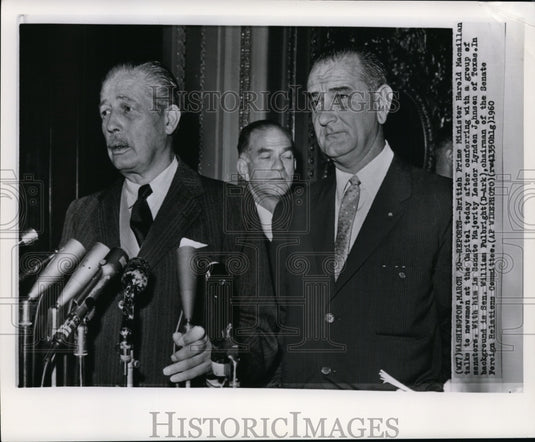 1960 Harold Macmillan Talks to Newsmen at the Capitol with Senators - Historic Images
